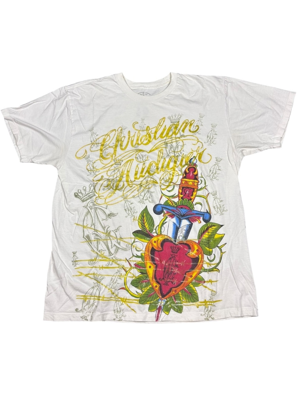 Christian Audigier Sacred Heart Dagger Y2K Graphic T-Shirt